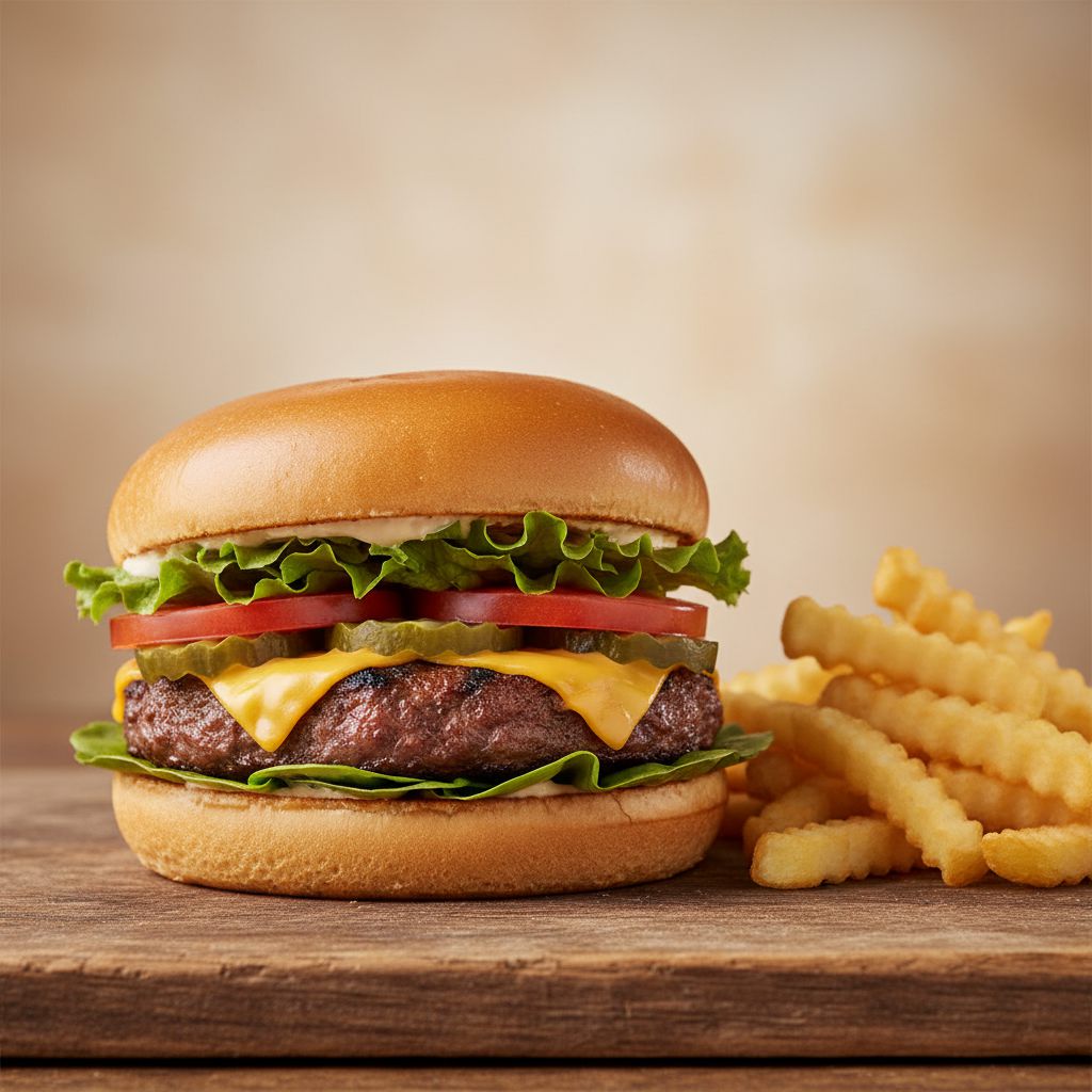 Burger with a side of crinkle-cut fries