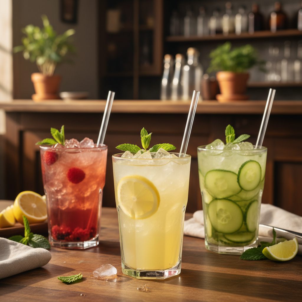 Fresh lemonades in three flavours over ice